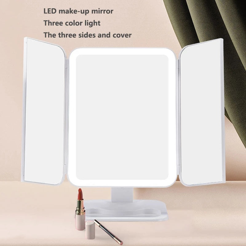 Miroir de Maquillage LED 3 Faces – Lumière de Loge & Loupe x10